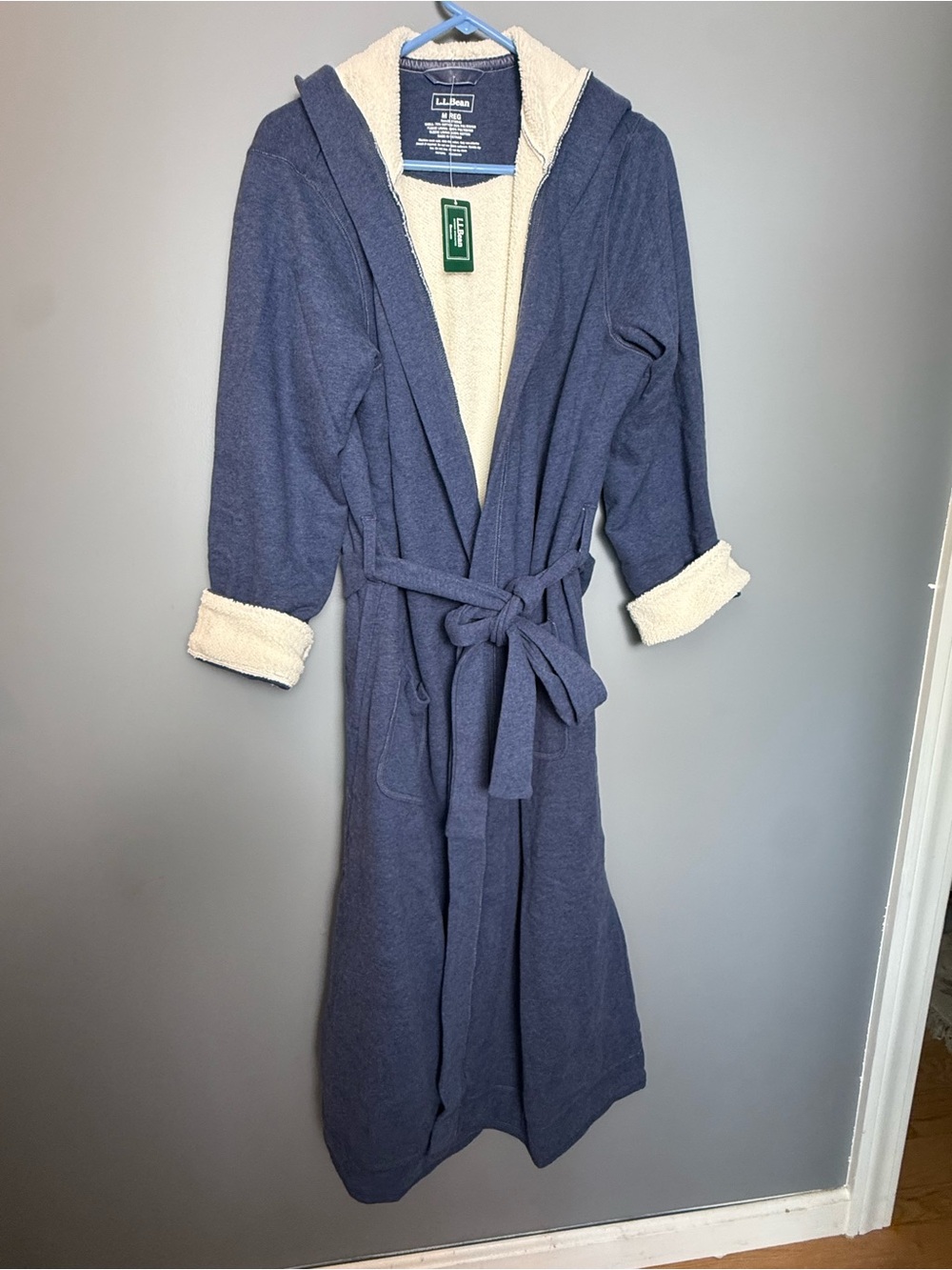 L.L.Bean Women’s Wicked Plush Hooded Robe – Blue – Size M NWT